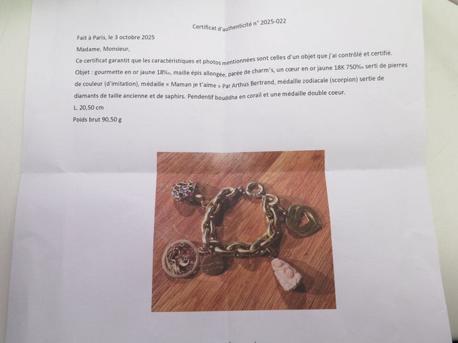 Bracelet bracelet gourmette breloques coeur zodiac t18 or jaune 18k 90.5gr charms 58 Facettes 270131