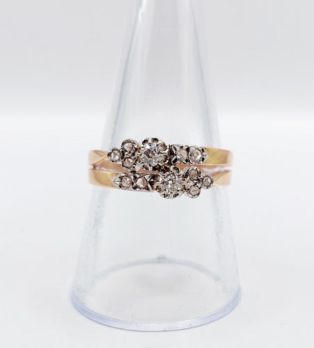 Bague 58.5 Bague toi et moi antique en or rose 18k et diamants taille ancienne 58 Facettes A06482