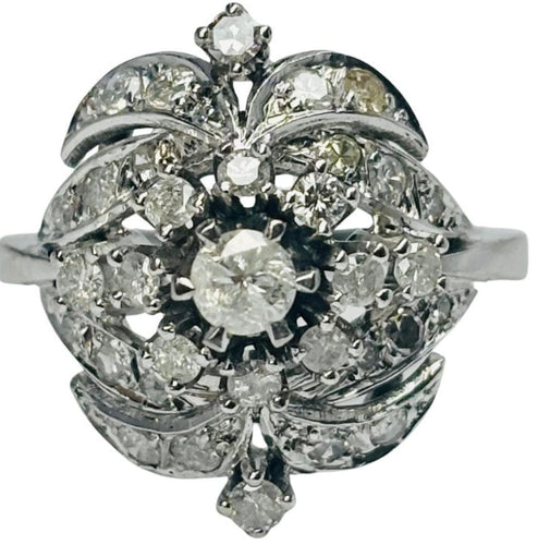 Bague 53 Bague rétro Cluster en or blanc des années 1940, diamant naturel de 1,52 ct 58 Facettes E12