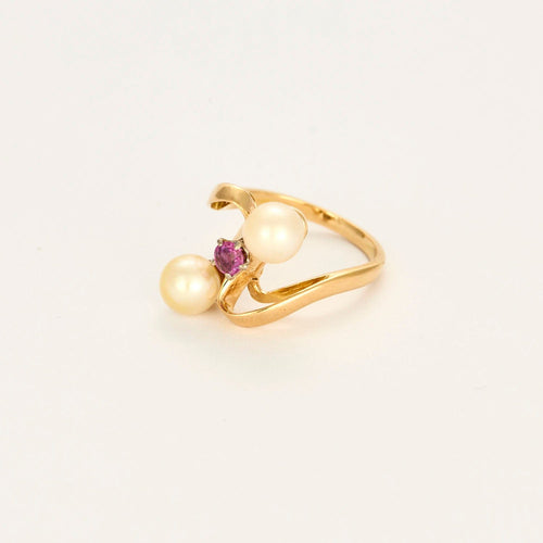 Bague 53 Bague Toi et Moi en or jaune et blanc, sertie d'un saphir rose et de perles de cultures 58 Facettes LP1155