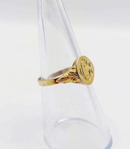 Bague chevalière Art Déco or jaune monogrammée CC (circa 1950) 58 Facettes A05980