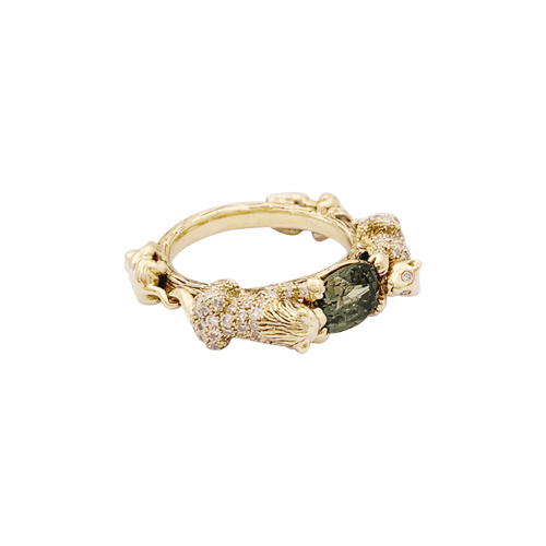 Bague 54 Bague Bibi Van Der Velden "Family Crest Lion" or jaune, diamants, saphir vert. 58 Facettes 34453