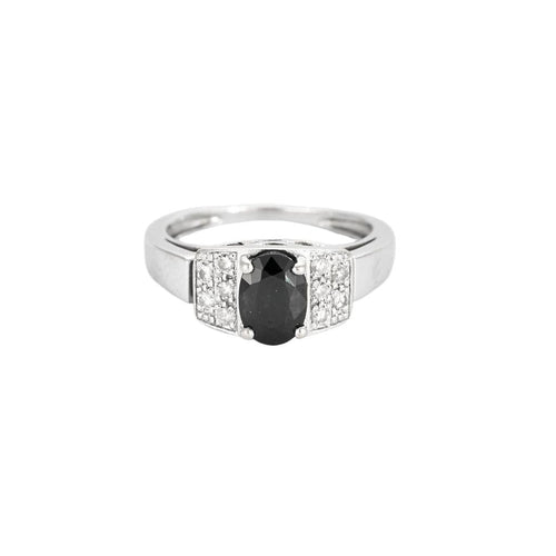 Bague 47 Solitaire or blanc, saphir et diamants 58 Facettes GU105