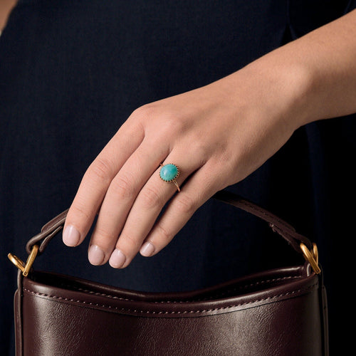 Bague 54 Bague en Or jaune et turquoise 58 Facettes NAR0624