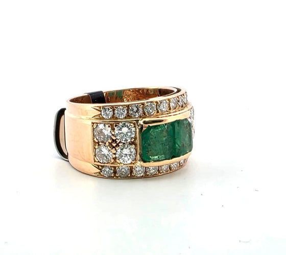 Anello a fascia in oro giallo con smeraldi e diamanti 58 Facettes