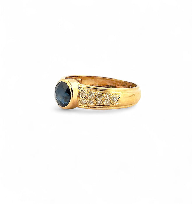 Bague jonc saphir ancien et diamants monture or jaune