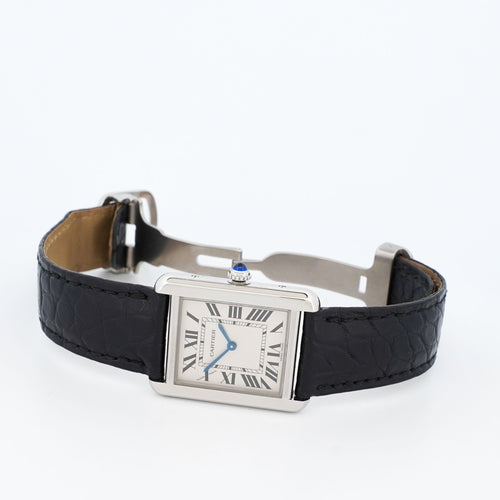 Montre Cartier - Montre Tank Solo quartz cadran ivoire chiffres romains boîtier acier 58 Facettes