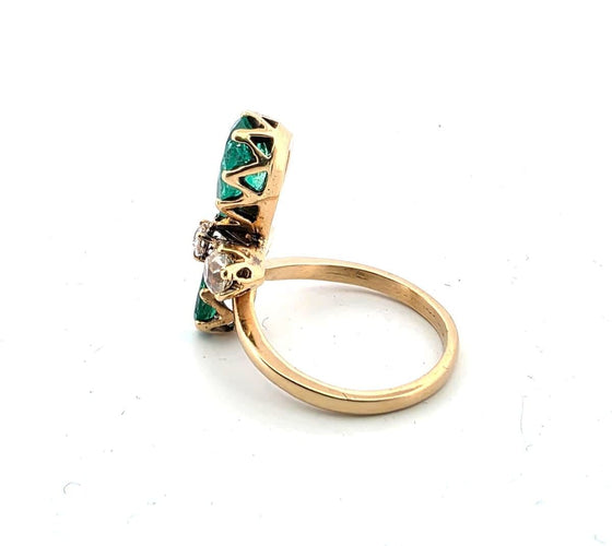 Bague 50 Bague vintage en or jaune ornée d'émeraudes colombiennes et de diamants 58 Facettes
