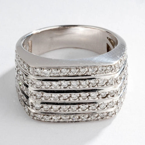 Bague 56 Bague moderne rectangulaire en or gris et diamants 58 Facettes 1