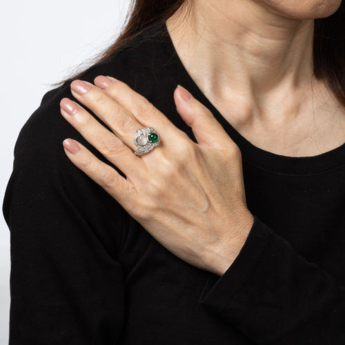 Bague 62 Bague Art déco vintage, émeraude, pierre de lune, diamant, taille 10, bijou de succession raffiné 58 Facettes G14027