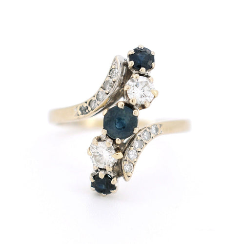 Bague 54 Bague Vintage Or blanc 18 Carats, Saphir et Diamants - 1960 58 Facettes 390