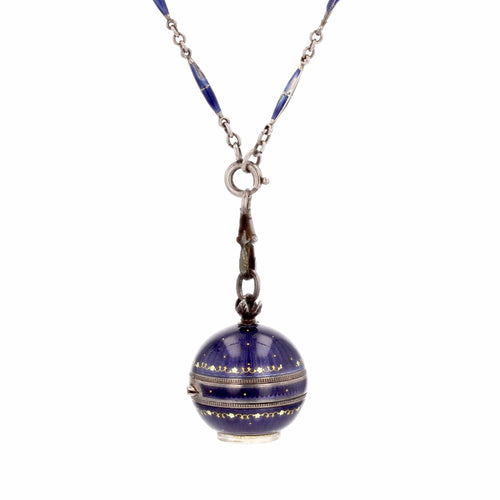 Montre Pendentif montre dite Boule de Genève et sa chaine argent émaillée 58 Facettes 19-454