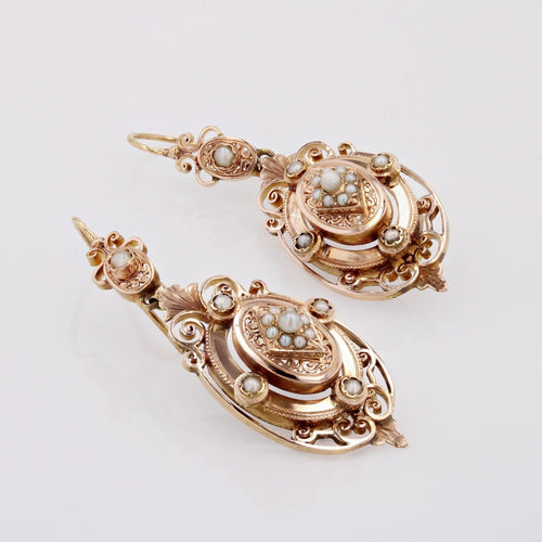 Boucles d'oreilles Pendants d'oreilles anciens or rose et perles fines 58 Facettes 24-267
