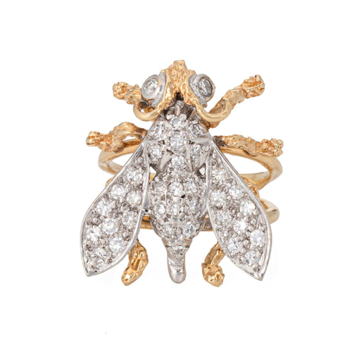 Bague 51 Bague vintage en or jaune et diamants avec abeille 58 Facettes G13913