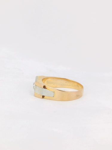 Chevalière Art Deco or platine diamant taille ancienne 0,4ct