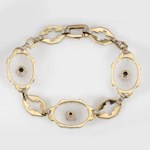 Bracelet Bracelet vintage Art Déco en émail doré avec diamant et verre camphré 58 Facettes G14231