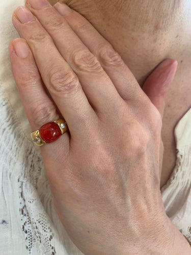 Bague 50 Bague cabochon opale de feu diamants or jaune 58 Facettes B347