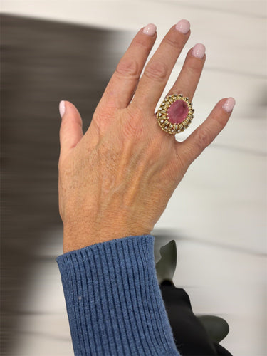 Bague 52 Bague cocktail vintage en or sertie d'un diamant rubélite naturel de 12 carats 58 Facettes