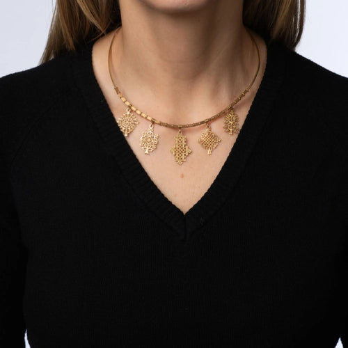 Collier Collier ras de cou en or jaune des années 60 5 médaillons 58 Facettes G13704