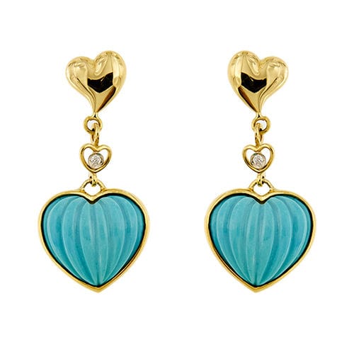 Boucles d'oreilles DAMIANI - Boucles d'oreilles coeur avec diamants et turquoises 58 Facettes 37515