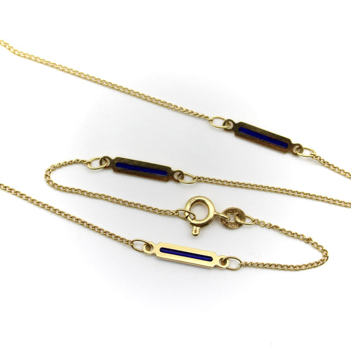 Collier 14K Gold Vintage UnoAErre Blue Plique-à-Jour Chain 58 Facettes