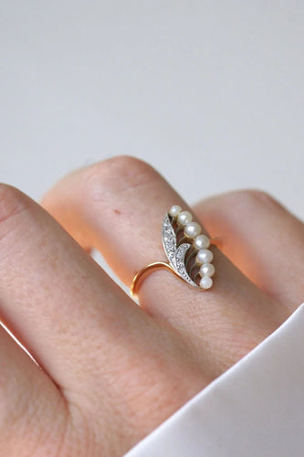 Bague Ancienne Muguet Perles et Diamants