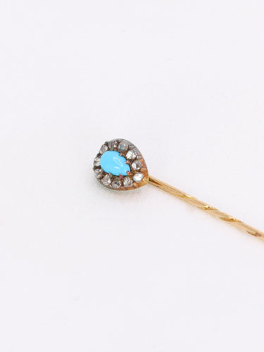 Broche Epingle ancienne or jaune turquoise diamants 58 Facettes 1115.3