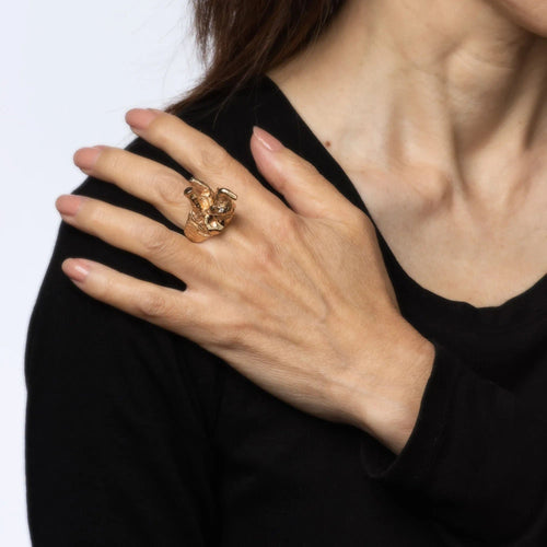 Bague Bague vintage en or jaune 14 carats, motif éléphant, trompe relevée, avec diamants, taille 6,5, bijoux raffinés 58 Facettes G13676