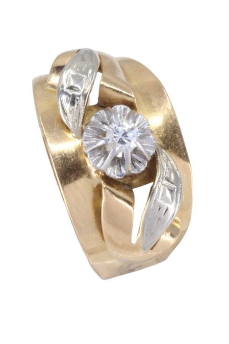 Bague 56 Bague or jaune et platine diamant 58 Facettes 090041