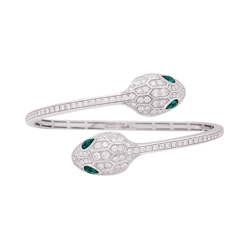 Bracelet Bracelet Bulgari "Serpenti Seduttori" or blanc, diamants, émeraudes. 58 Facettes 34137