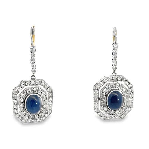 Boucles d'oreilles Boucles d’oreilles saphirs cabochons et diamants en platine 58 Facettes UN0085