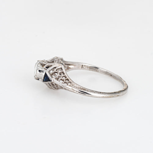 Bague Bague de fiançailles Art déco vintage en or 14 carats avec diamants et saphirs, taille 6,25, bijou en filigrane 58 Facettes G1105