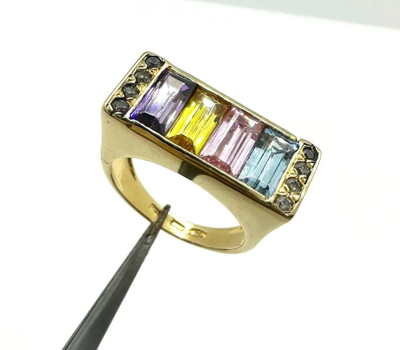 Bague 56 Bague Premier avec pierres multicolores 58 Facettes