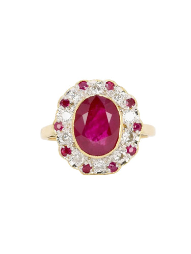 Bague 51 Bague marguerite vintage or jaune diamants rubis ovale 2,2 ct 58 Facettes J381