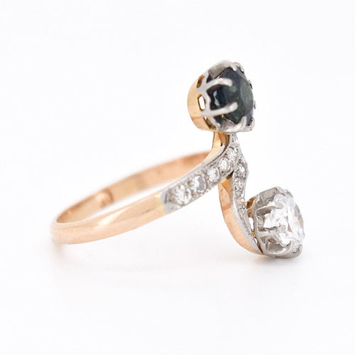Bague 53 Bague Toi et Moi Diamants et Saphir, Belle Époque 58 Facettes 435
