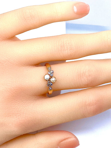 Bague or perles diamants vers 1900