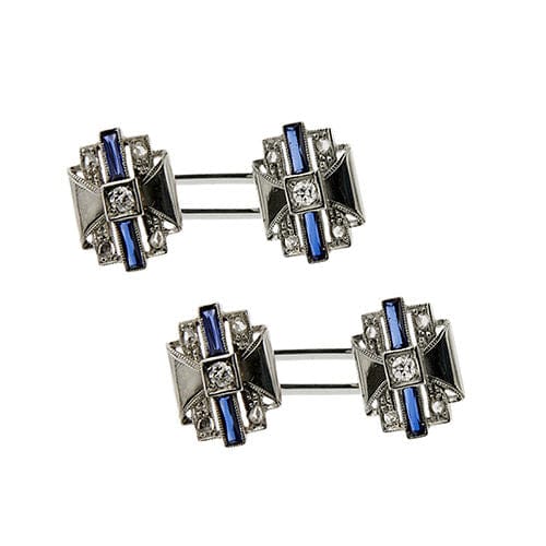 Boutons de manchette Boutons de manchette sertis de saphirs et de diamants 58 Facettes 39260