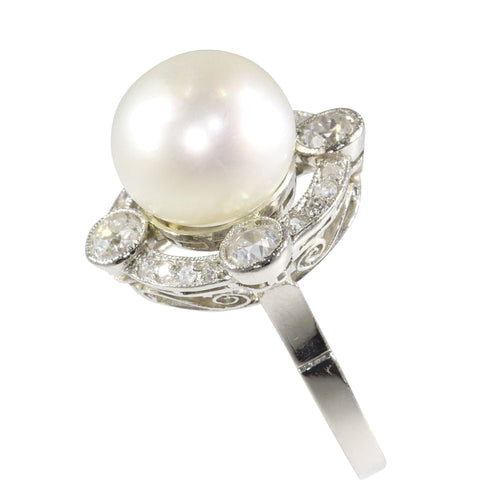 Bague Art déco en perles et diamants des années 1920 : une déclaration d'élégance intemporelle