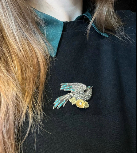 Broche colombe avec microperles et turquoises