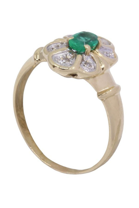 Bague marguerite émeraude et diamants