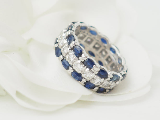 Bague 52 Bague alliance en or blanc, saphirs et diamants 58 Facettes 33594