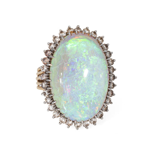 Bague 50 Bague vintage en or jaune 14 carats avec opale et diamant ovale 58 Facettes G13942