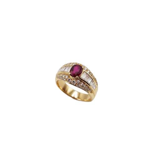 Bague 56 Bague en or jaune avec rubis et diamants 58 Facettes