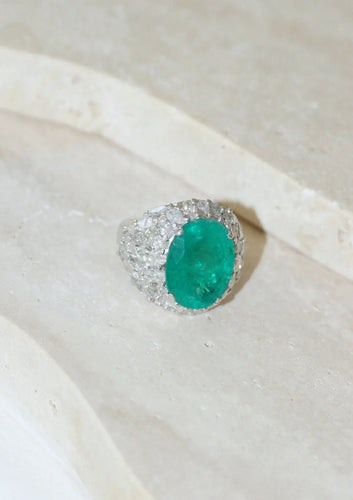 Bague Bague Cocktail Emeraude Colombienne 11.53 Cts et Diamants 58 Facettes