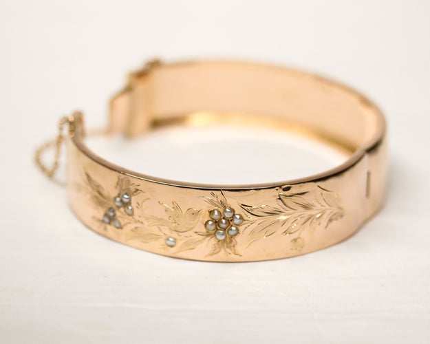 Bracelet Bracelet Jonc Napoléon III Or Rose et Perles fines 58 Facettes A11407