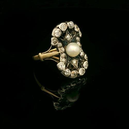 Bague 52 Yelow gold, pearl and dialmond ring circa 1890 58 Facettes