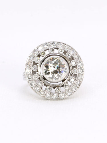 Bague 53 Bague cible double entourage diamants taille ancienne 2 carats 58 Facettes 1153.16