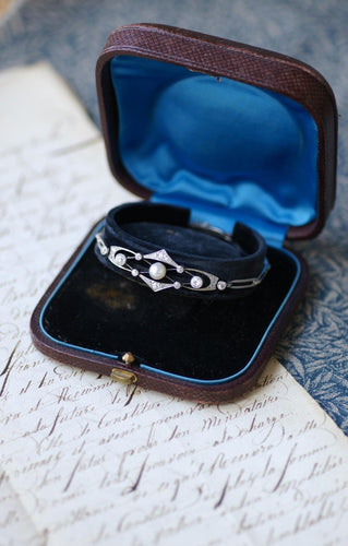 Bracelet Bracelet Art Deco Perle Fine et Diamants sur Platine 58 Facettes