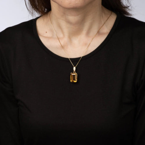 Collier Collier pendentif citrine 15 carats, chaîne vintage en or jaune 14 carats, 45 cm, bijoux fins 58 Facettes G13493