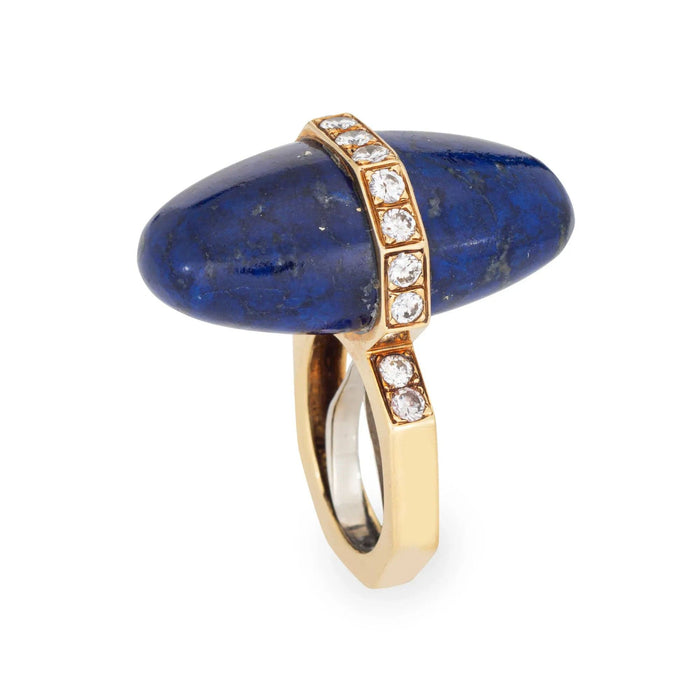 Bague 49 Bague vintage années 70 lapis diamant abstraite or jaune 58 Facettes G13579